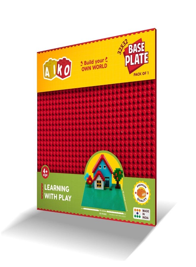 AIKO Classic Red Base Plate - 32 x 32 Studs (10" x 10") | Durable ABS Plastic Building Base | Sturdy Foundation for Construction Play | Compatible with Major Block Brands | Ideal Gift for Kids 4+ - Image 1